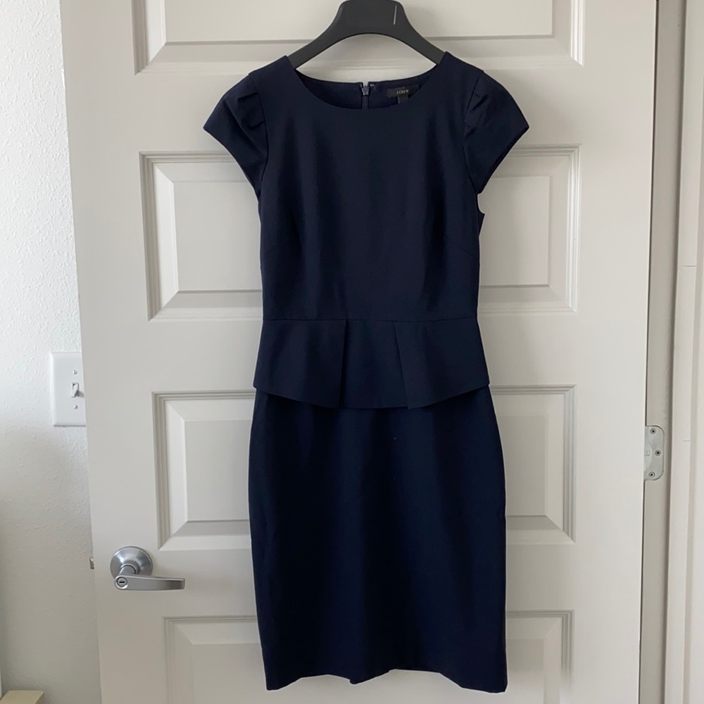 J Crew navy peplum sheath dress